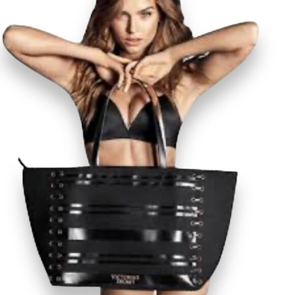 NWT! Victoria’s Secret Lace Up Corset Black Rose Gold Weekender Travel Tote Bag - Picture 2 of 8